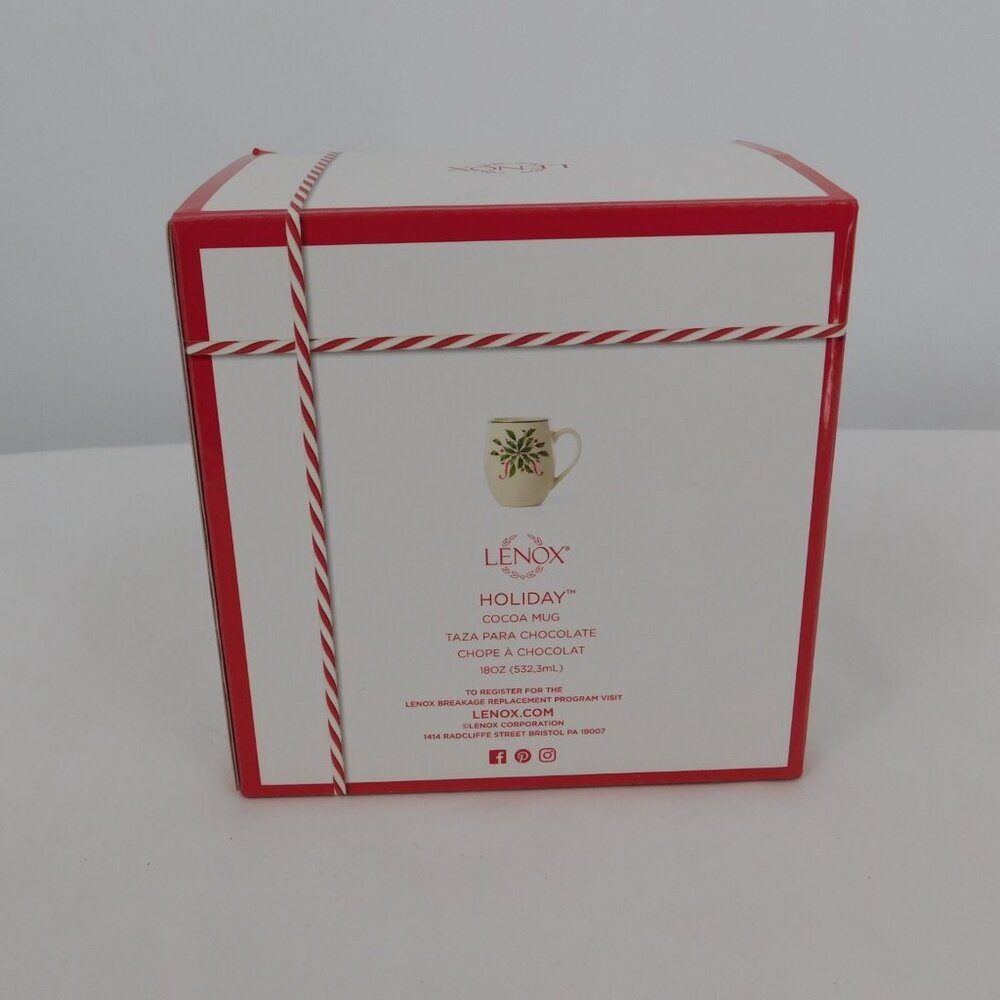 Lenox Holiday 18 oz Cocoa Mug Christmas Holly Motif 4.75" Tall New in Box - Picture 9 of 10